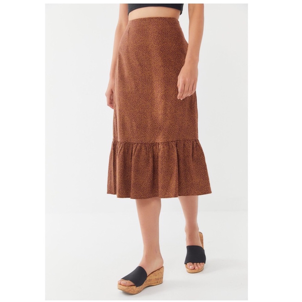 UO Marigold Linen Ruffle Midi Skirt